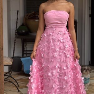 Elegant Pink Strapless Gown with Floral Details